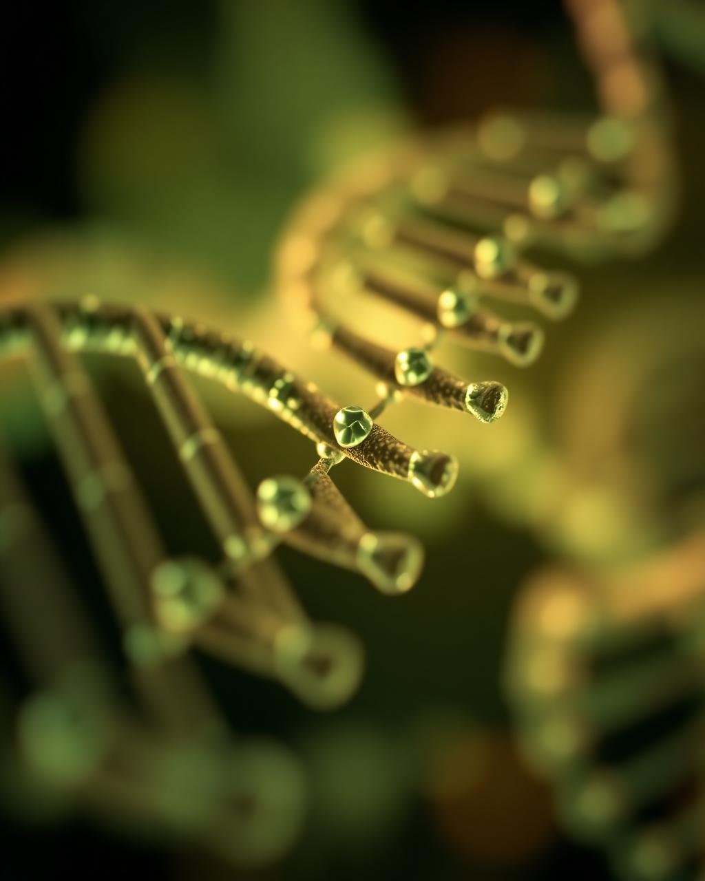 Macro abstrato de hélice de DNA, profundidade e tom técnico